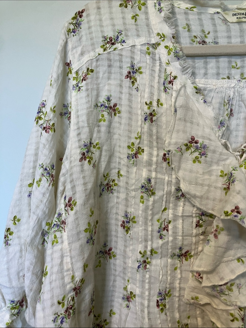 Denim & Supply Ralph Lauren White Floral Ruffle Front Blouse - Picture 4 of 6